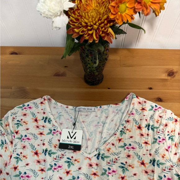 Michelle Mae Tops - Michelle Mae Sarah Ivory Floral Ruffle Top Size 2X New With Tags